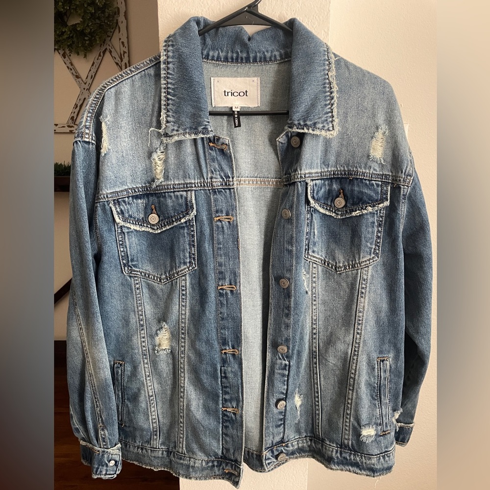 Distressed Tricot Denim Jacket